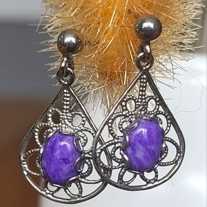 Silver Earrings With Purple Stone